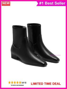 Coutgo Women's Low Heel Ankle Boots with Side Zipper - Square Toe, Dressy Fall